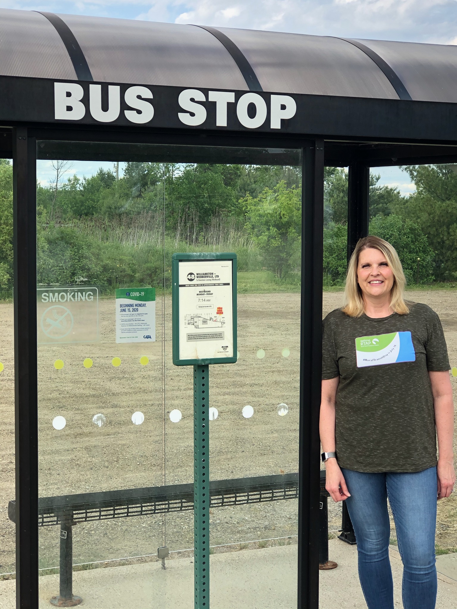 Marcele Edington wearing Rural Transit Day t-shirt